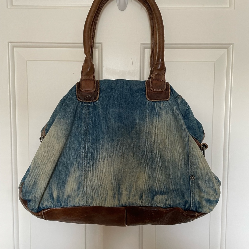 Diesel Blue and Brown Shoulder Bag with Leather Accents